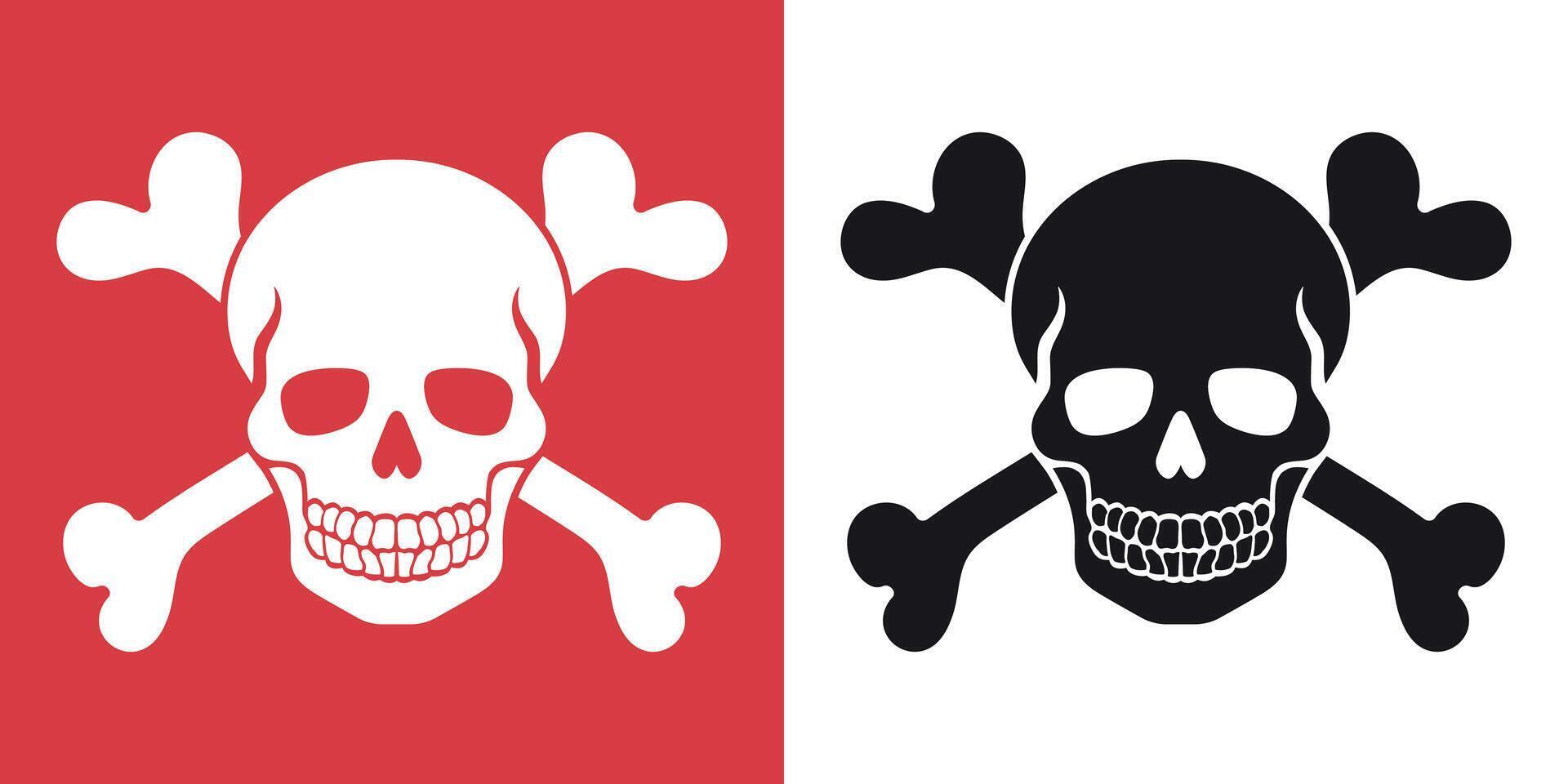 Human skull with crossbones silhouette set. Jolly Roger emblem vector