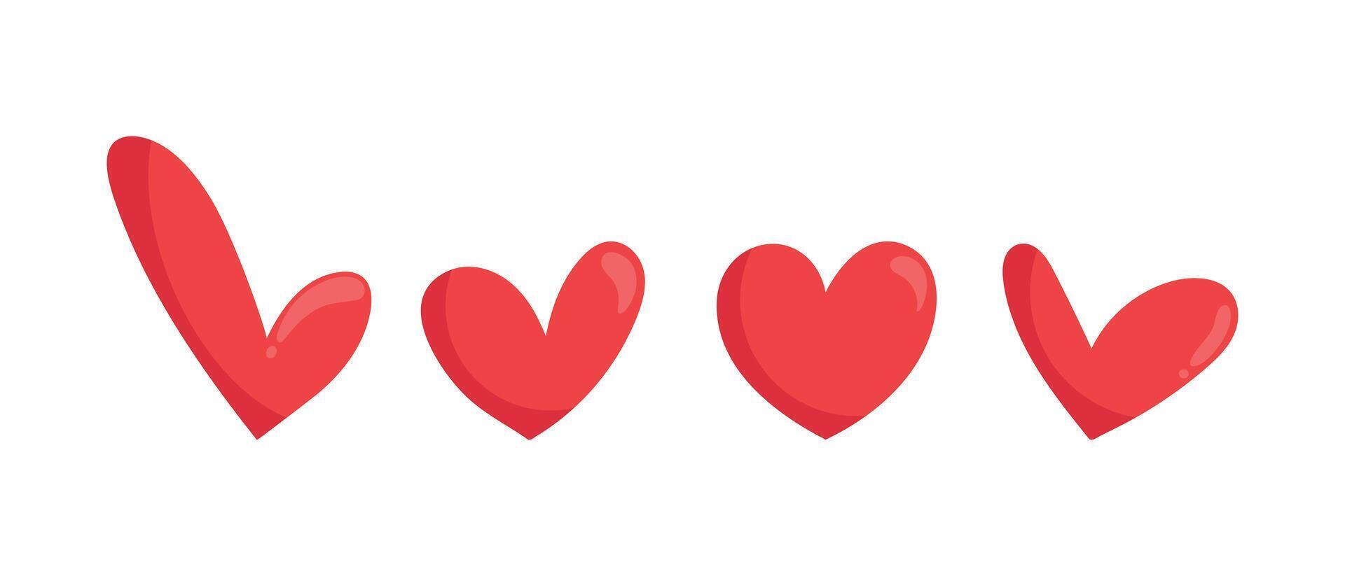 Hand drawn red hearts. Doodle red heart love symbols isolated on white background vector