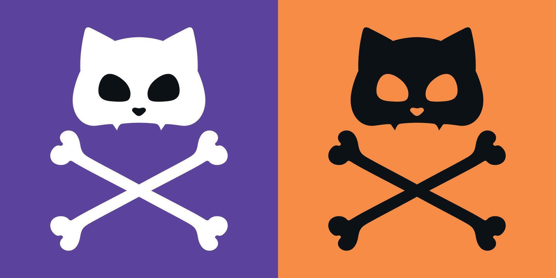 Cat skull with crossbones set. Cat Jolly Roger vector