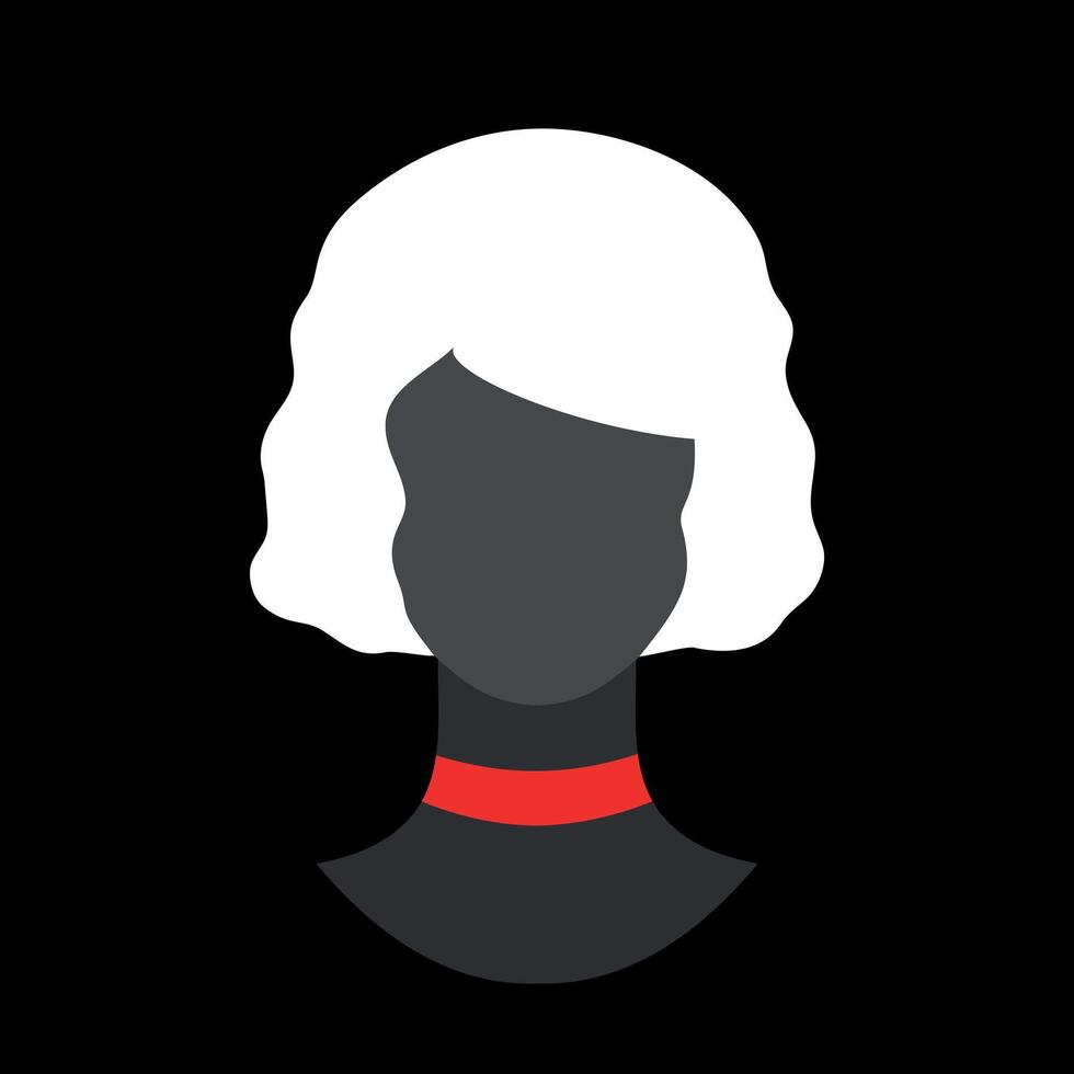 Abstract faceless woman silhouette in red choker. Dark female silhouette avatar emblem vector