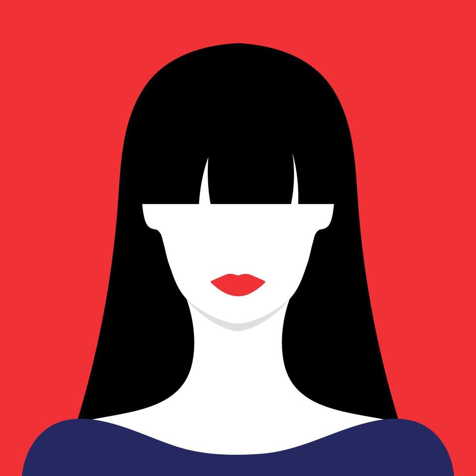 Abstract faceless portrait of a woman with red lips and bangs hair vector