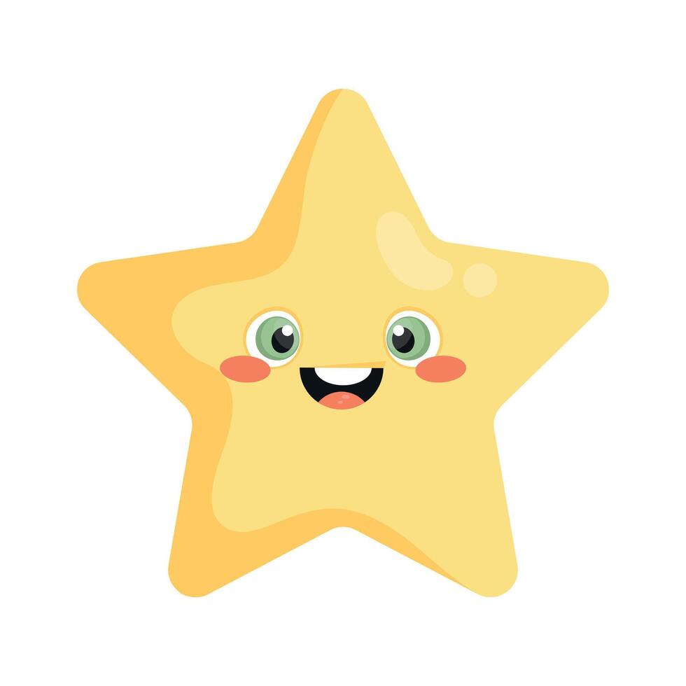 Cute smiling cartoon star character. Star mascot in childish style isolated on white background vector