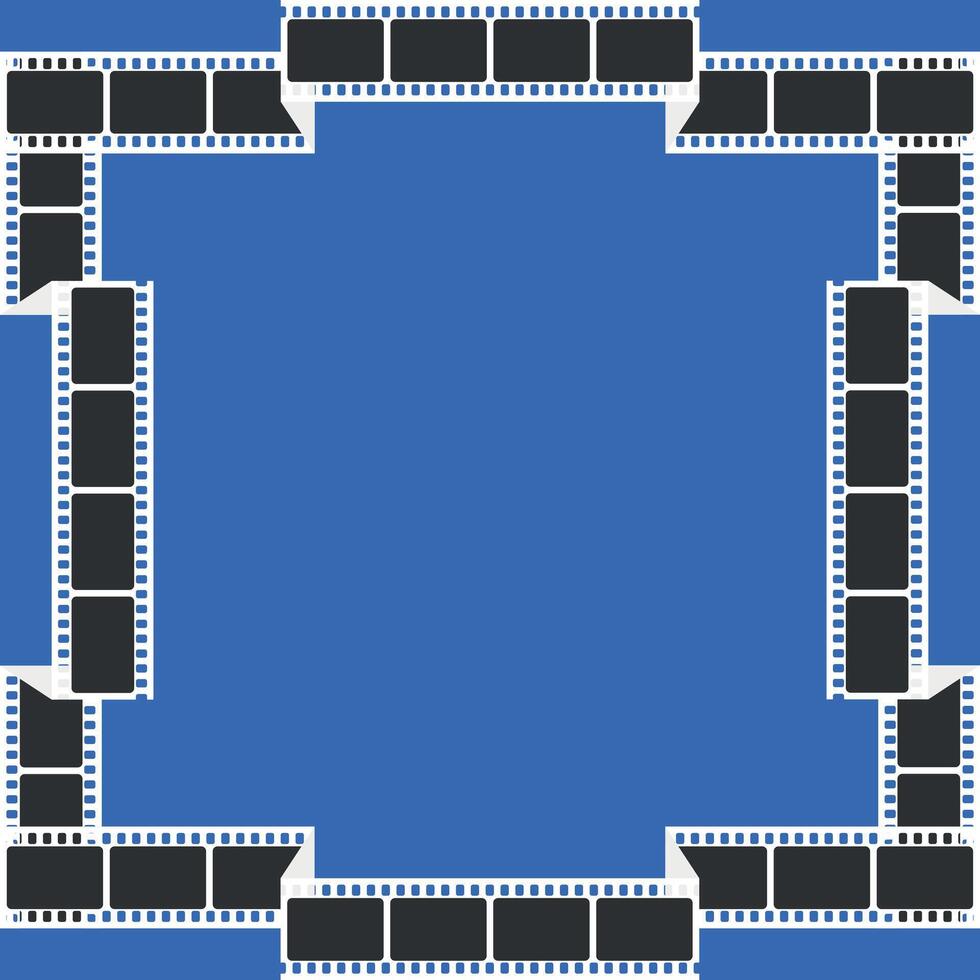 Folded white long movie film strip square frame on blue background vector