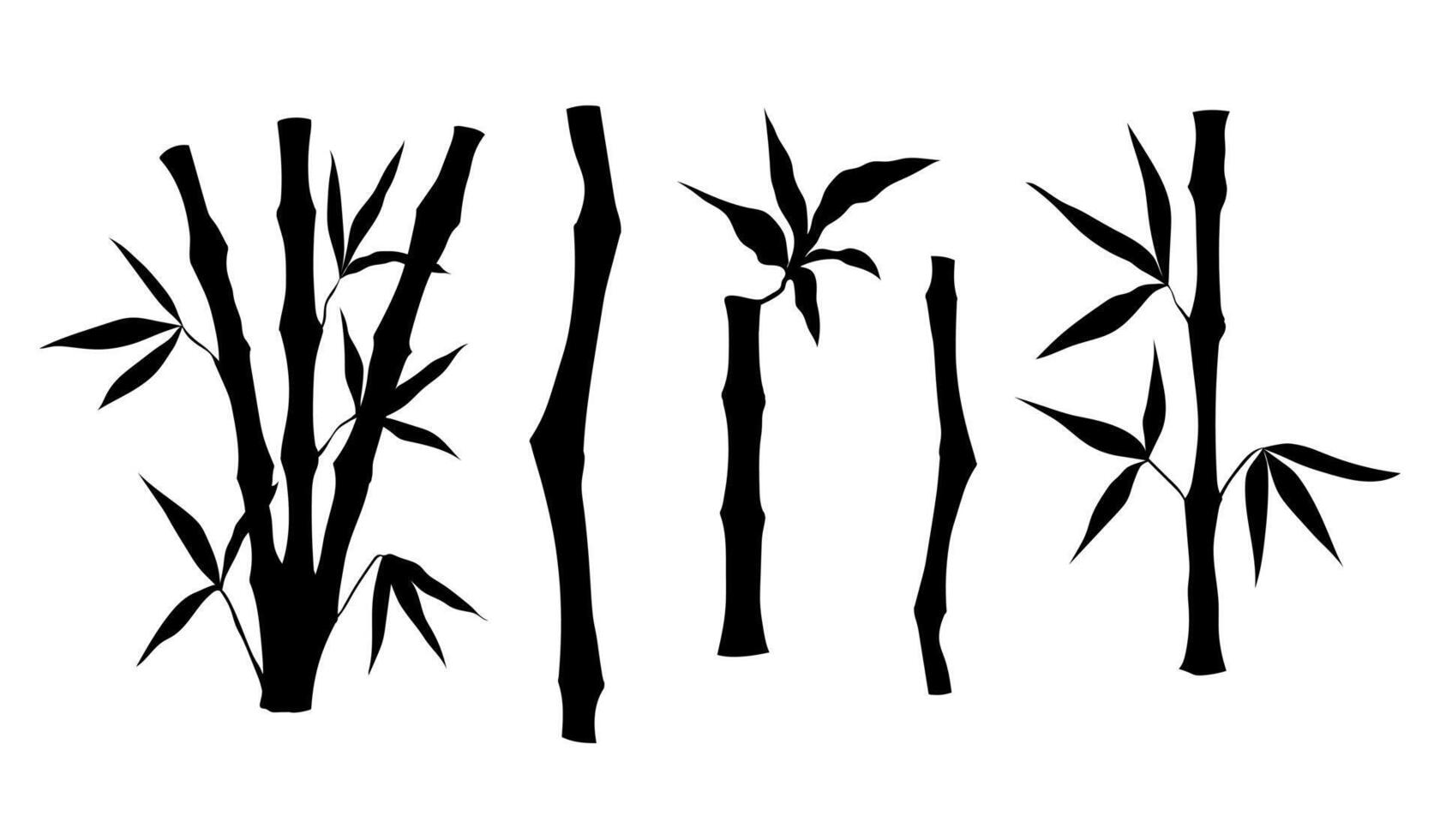 Bamboo tree stem with leaves silhouette. Set of bamboo tree vector