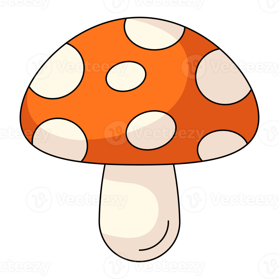 Amanita mushroom, fly agaric. Fall icon of poisonous food. Flat simple element, color illustration. For logo, sticker, print, web design, scrapbooking png