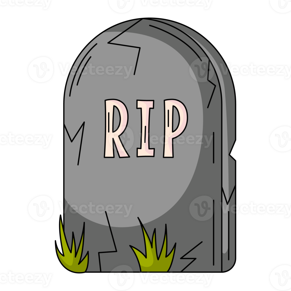Tombstone with phrase rip. Traditional Halloween symbol of death. Flat simple element, color illustration. For logo, sticker, print, web design, scrapbooking png