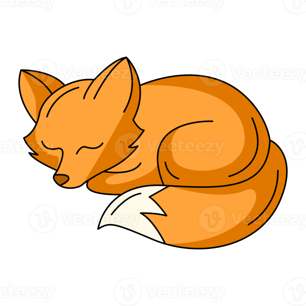 Cute sleeping fox. Forest predatory mammal animal, fall seasonal concept. Flat simple element, color illustration. For logo, sticker, print, web design, scrapbooking png
