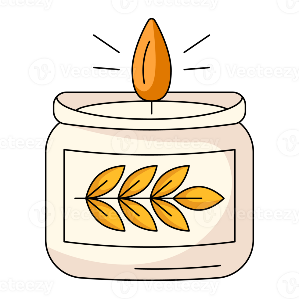 Burning candle. Decorative wax candles for relax and spa. Flat simple element, color illustration. For logo, sticker, print, web design, scrapbooking png