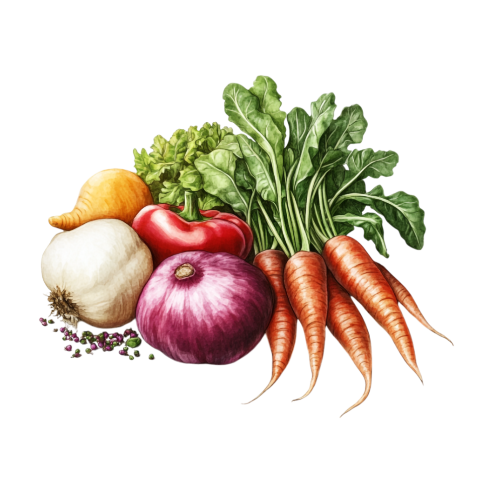 A painting of vegetables and vegetables png