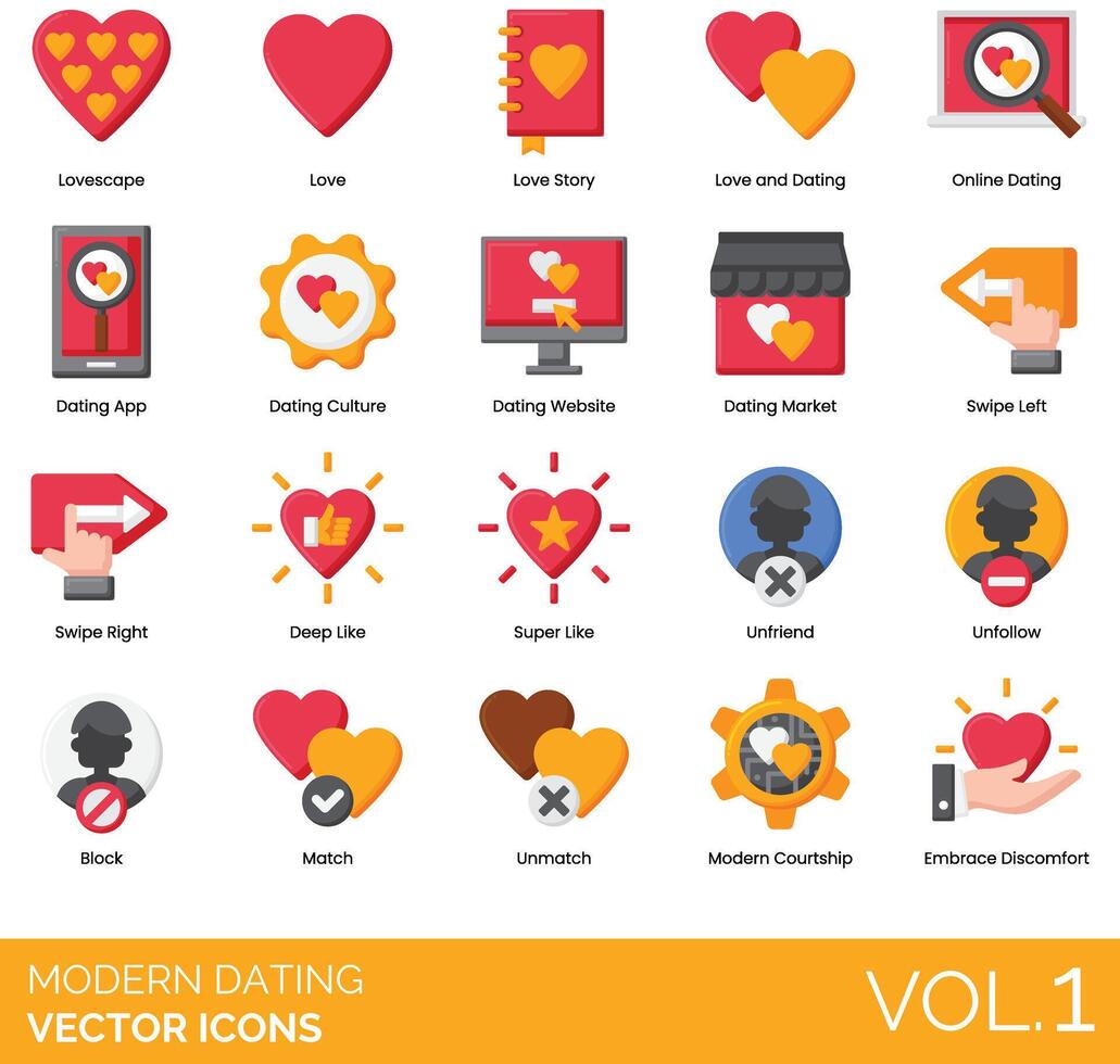 Modern dating icons set vector