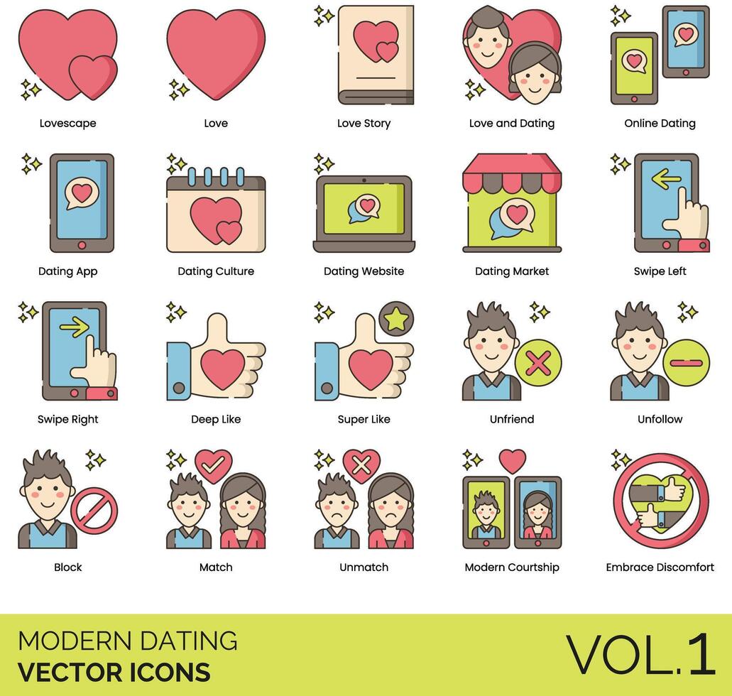 Modern dating icons set 1 vector