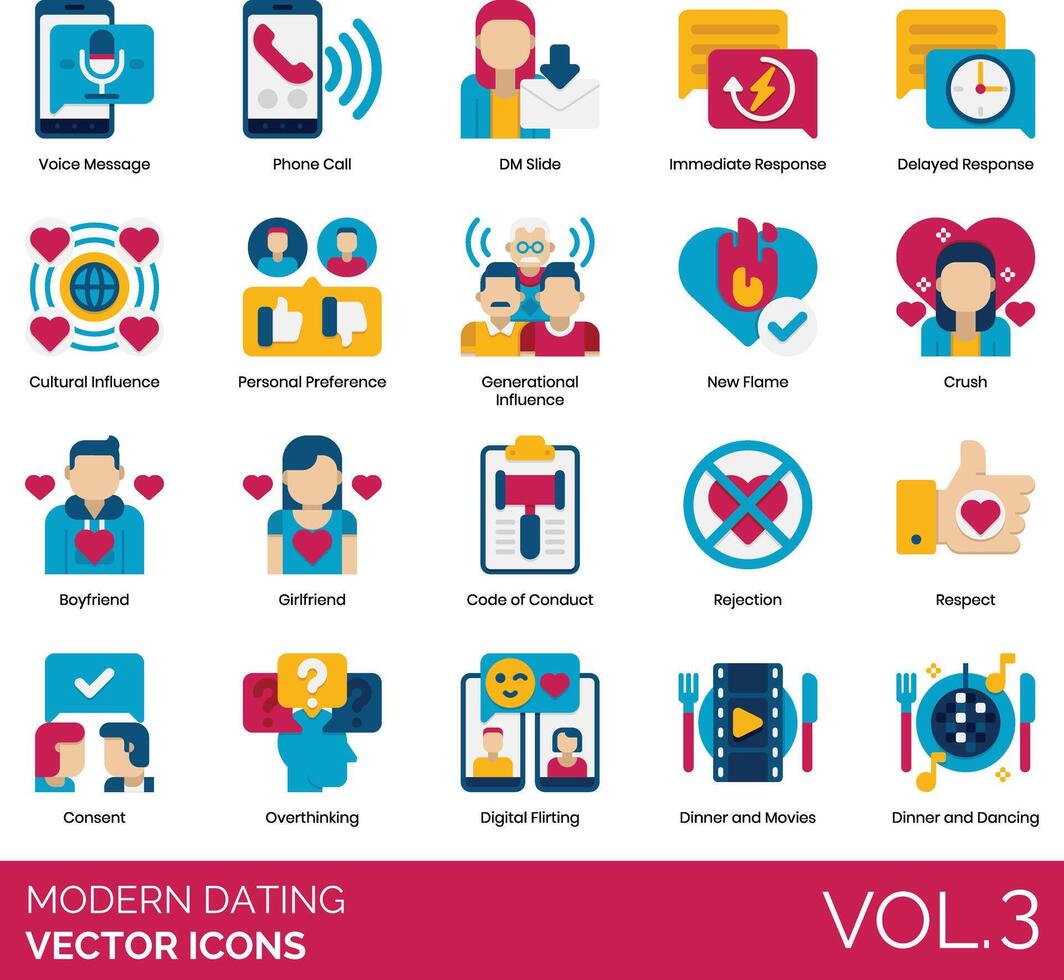 Modern dating icons set, vol 3 vector