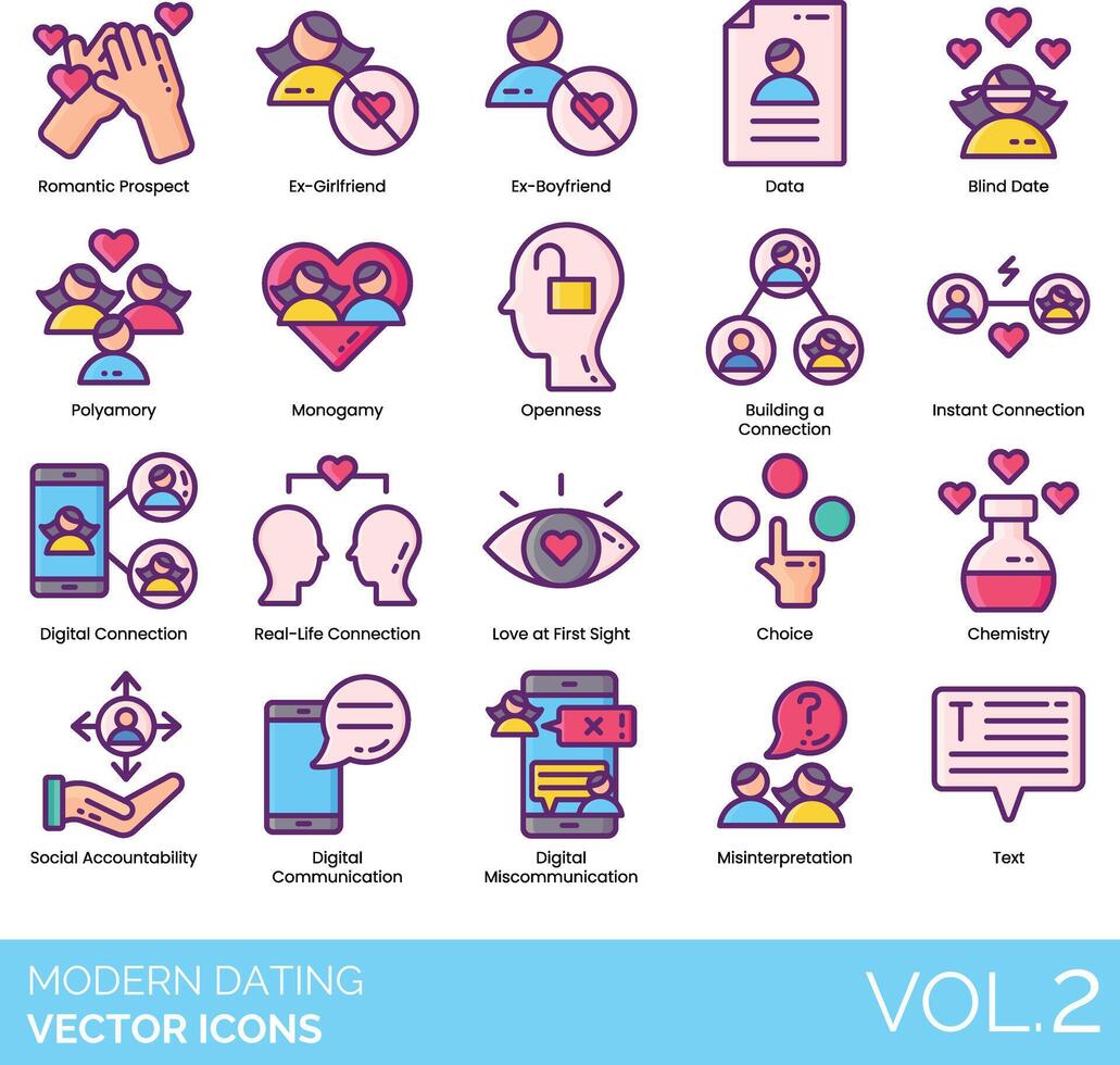 Modern dating icons set, vol 2 vector