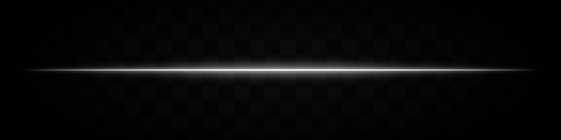 White light beam. A sharp horizontal purple beam with a bright center, fading into darkness on both sides. Ideal for sci-fi designs, light transitions, or futuristic effects. vector