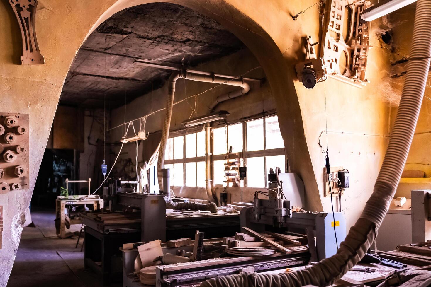 Machine Tool Equipment Industrial Workshop Enterprise Wood Processing Wooden Planks. photo