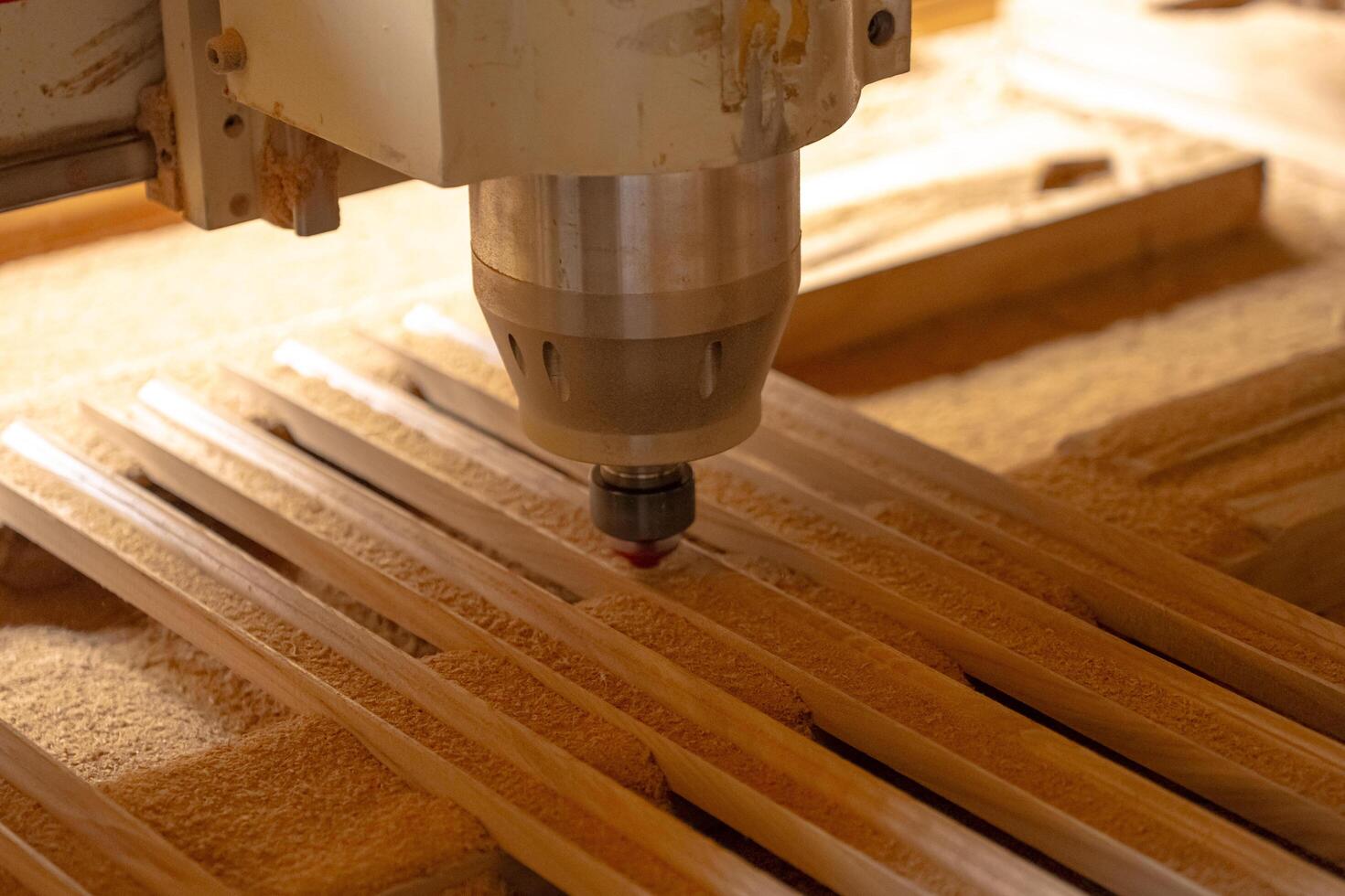 Machine Tool Equipment Industrial Workshop Enterprise Wood Processing Wooden Planks. photo