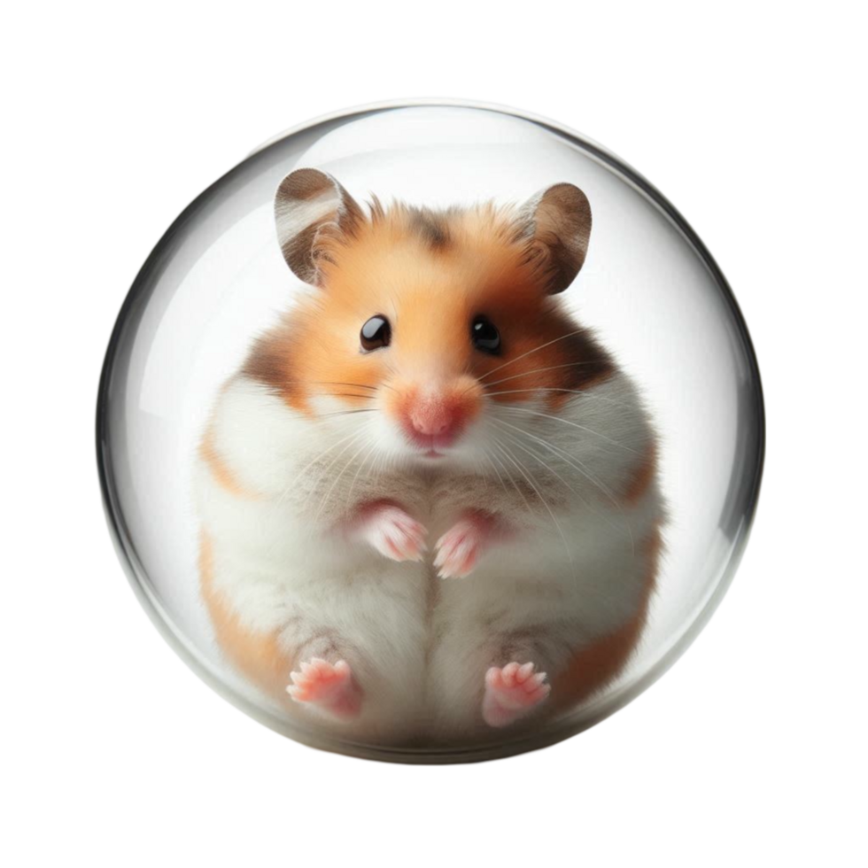 White Hamster with Brown and Black Fur in a Transparent Ball png