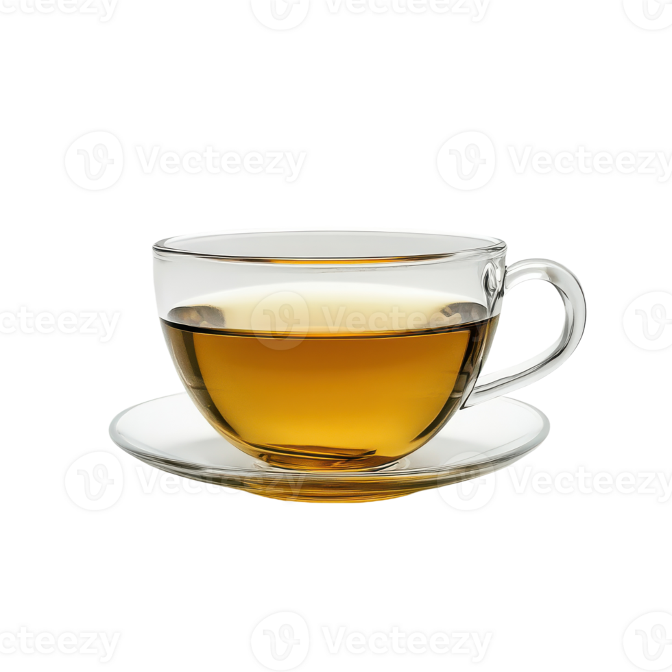A glass cup of tea on a saucer png
