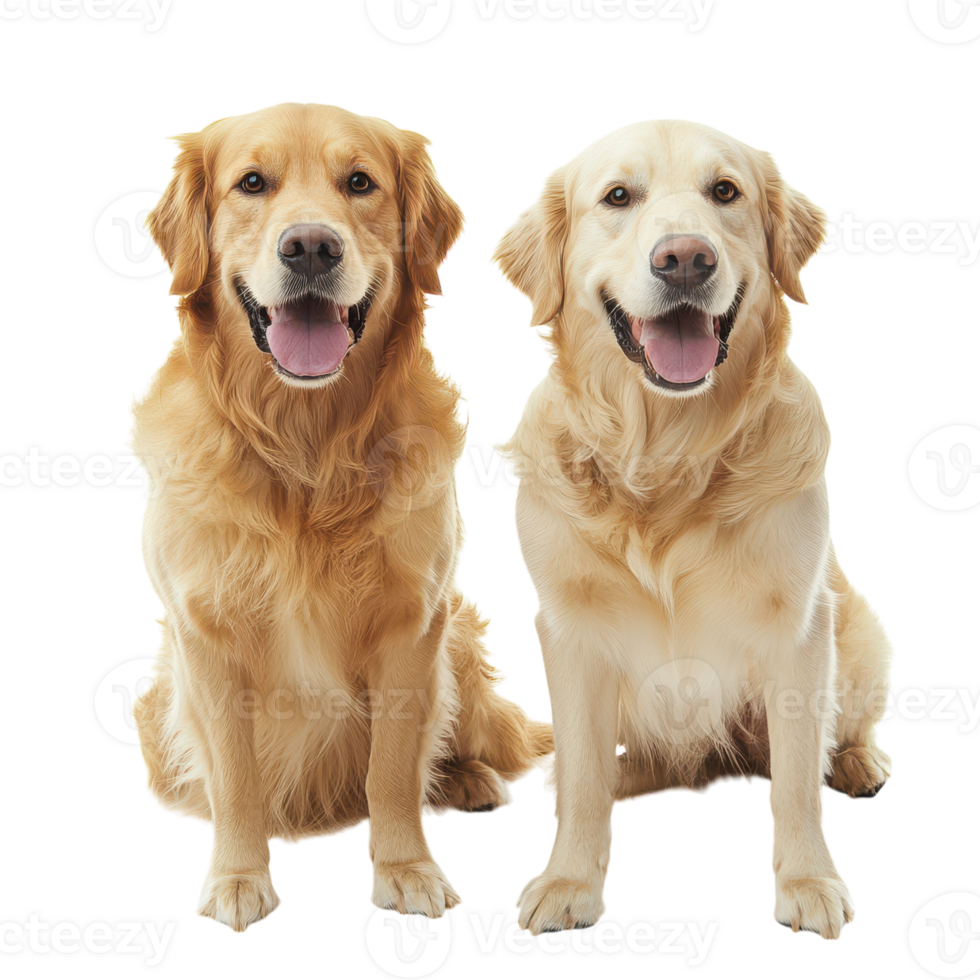 Two golden retrievers sitting side by side png