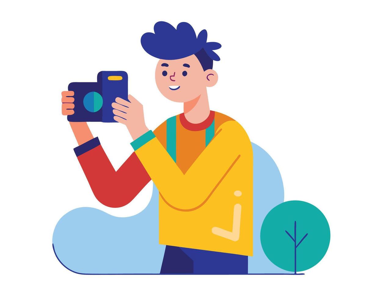 A man taking a photo with his camera vector
