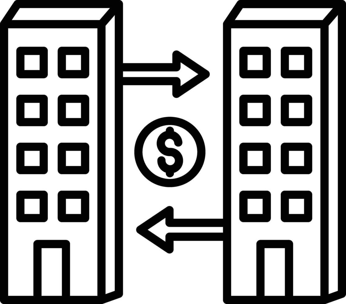 A black and white illustration of two buildings with a dollar sign vector