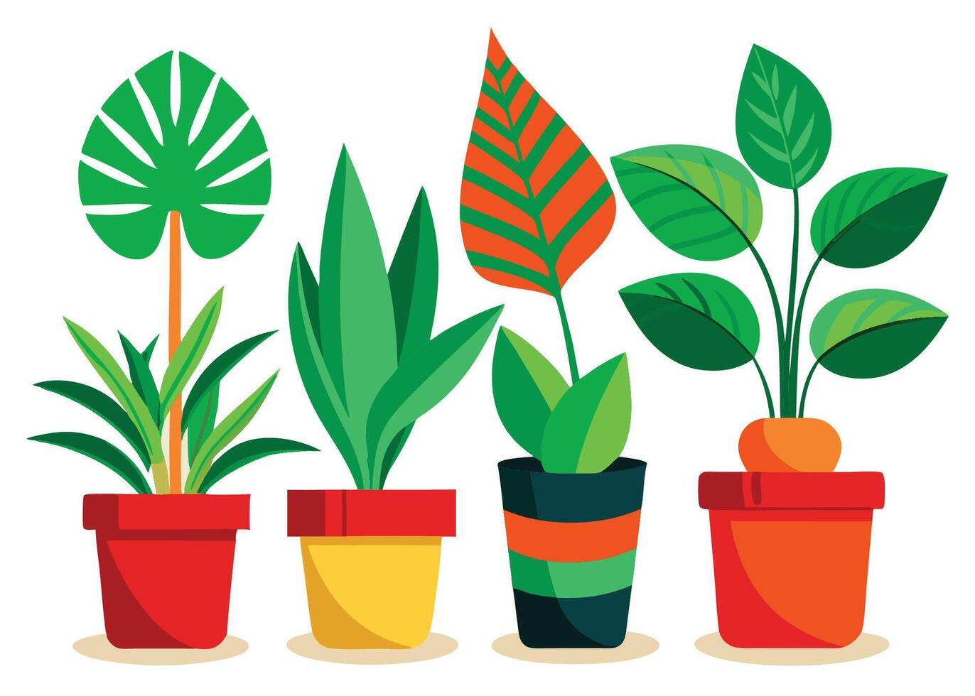 Various types of house plants in pots vector