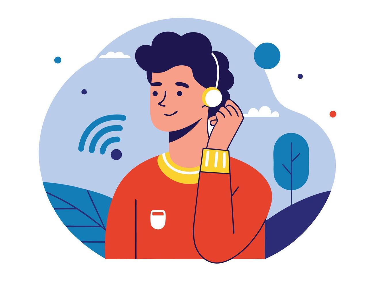 A man with headphones and a phone in his hand vector