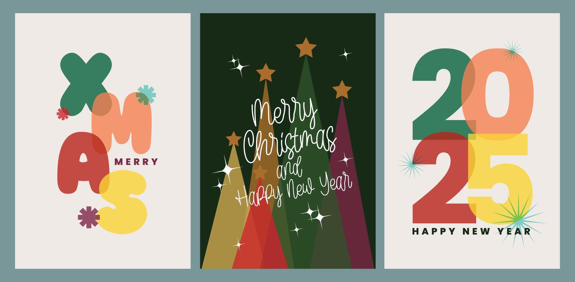 flat design element merry xmas christmas day and happy new year 25 december greeting card collection set vector