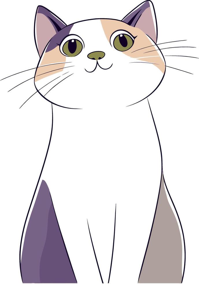 Cute Calico Cat Illustration - Adorable Feline with Green Eyes and Whiskers vector