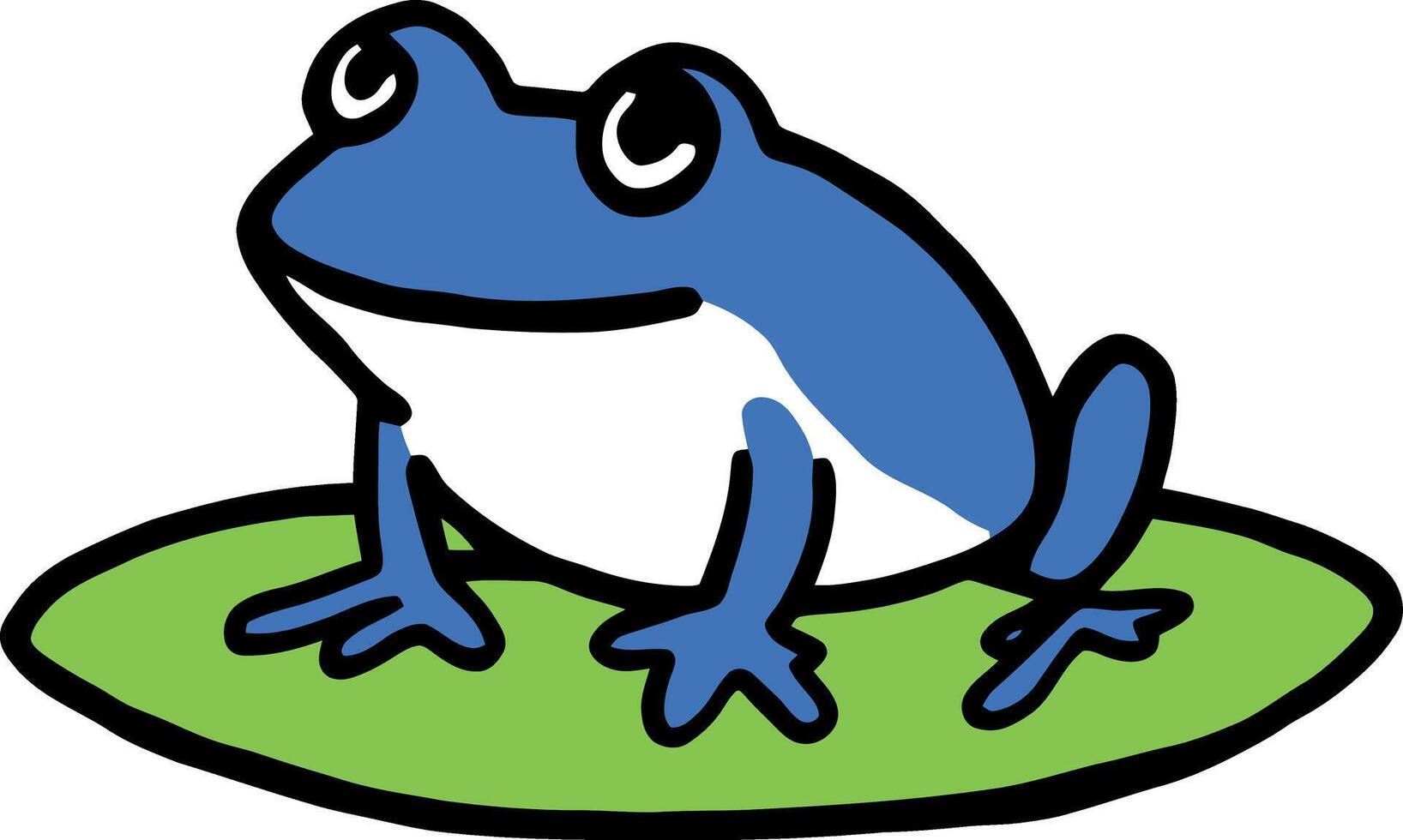 Blue Frog Sitting on a Leaf Cartoon Illustration with Simplified Design vector
