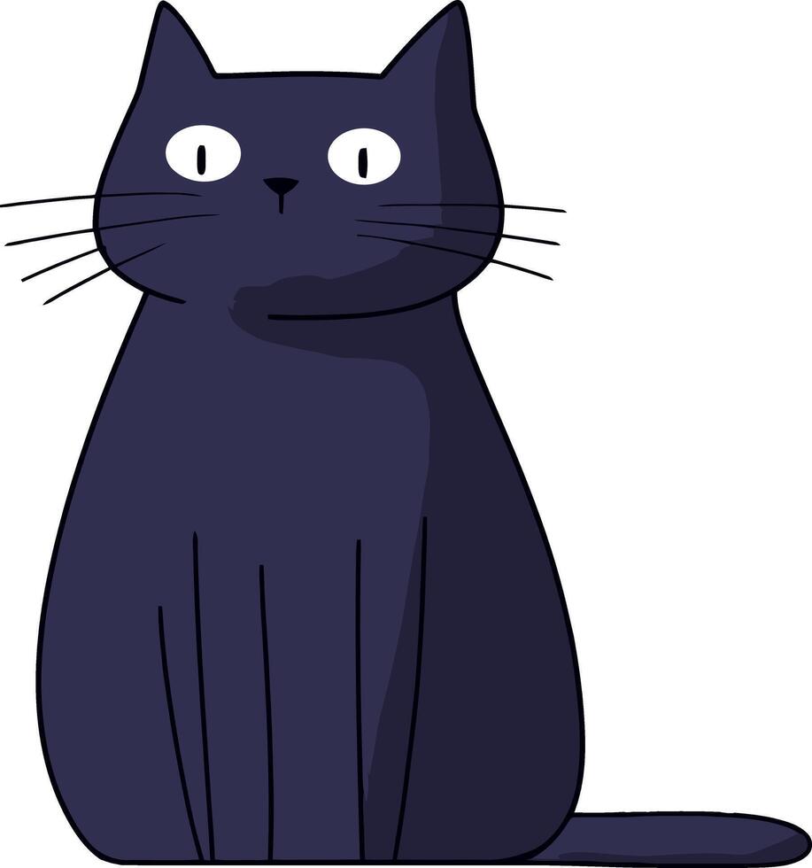 Illustrated Black Cat with Wide Eyes and Whiskers vector