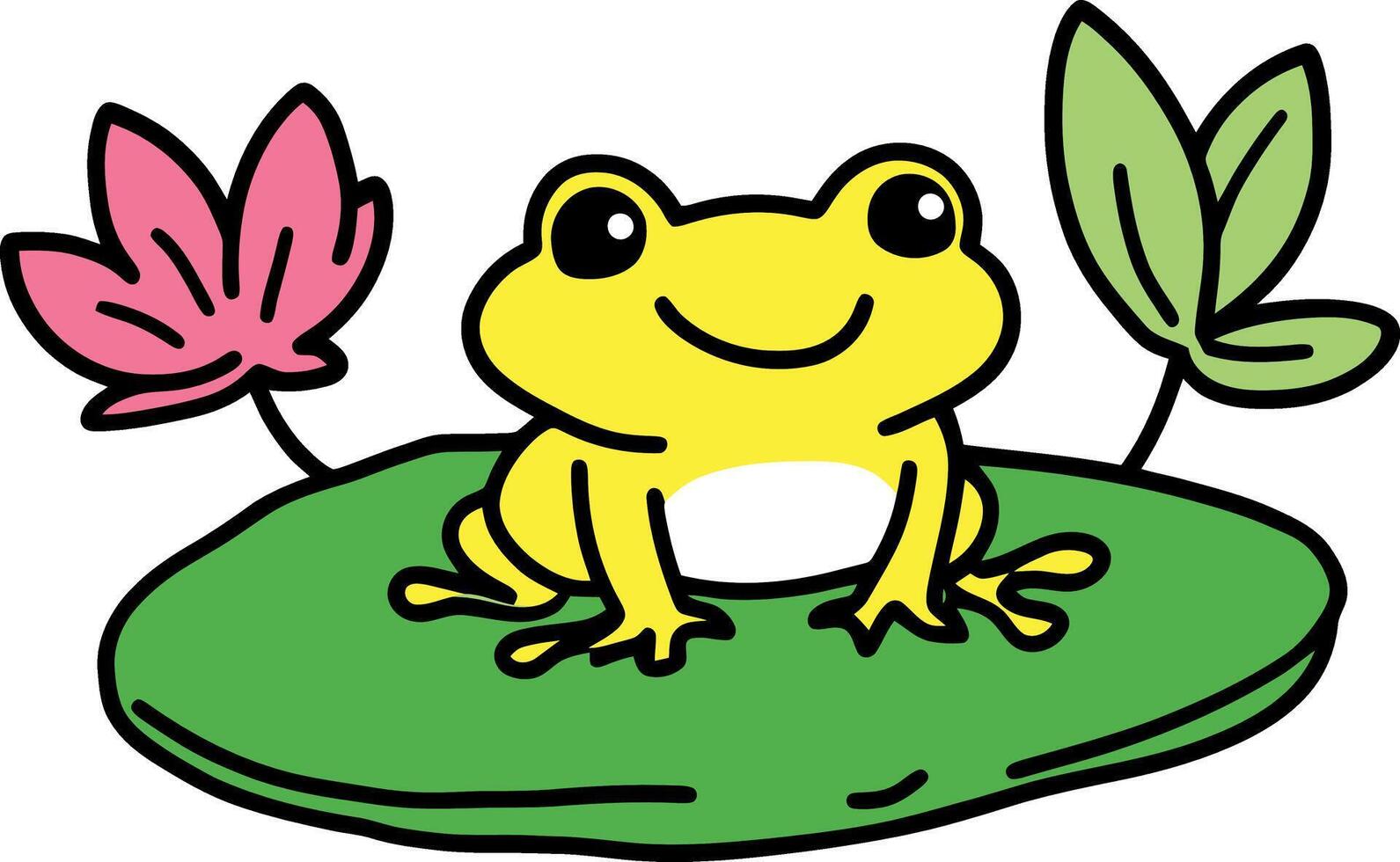 Cute Cartoon Frog Sitting on a Lily Pad with Flowers vector