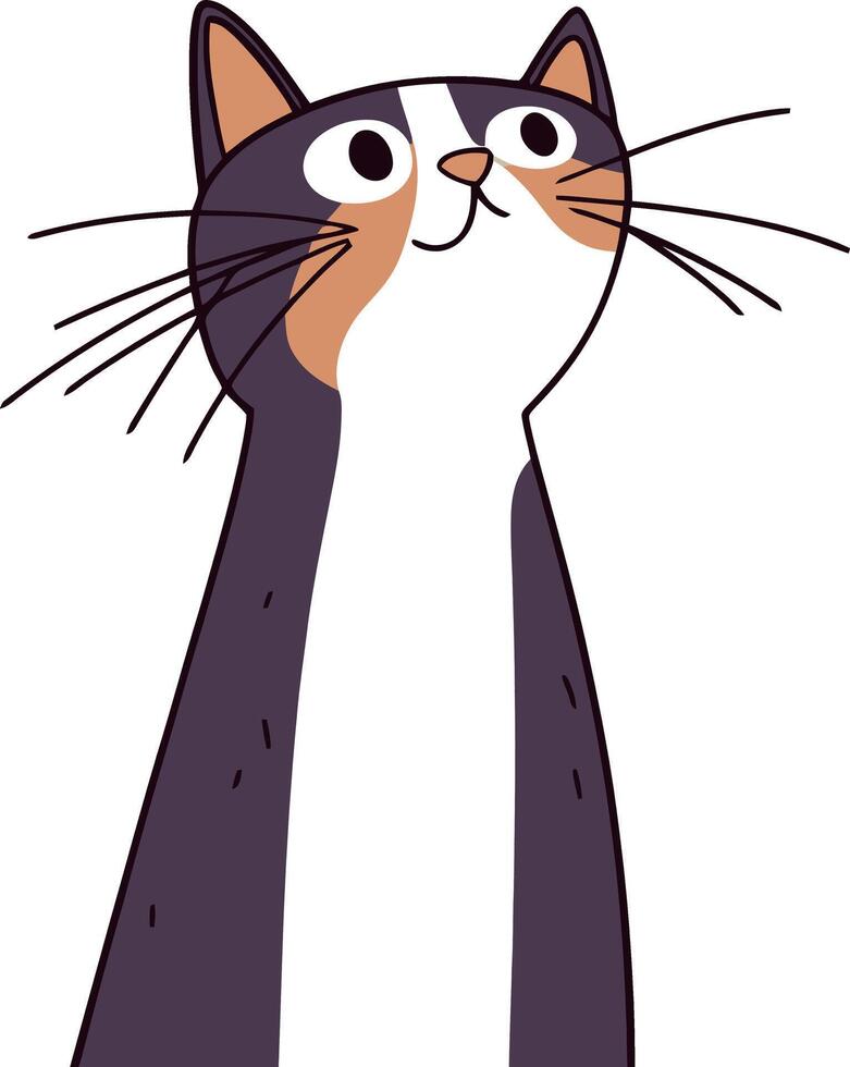 Quirky Cartoon Cat with Vibrant Fur Looking Up vector