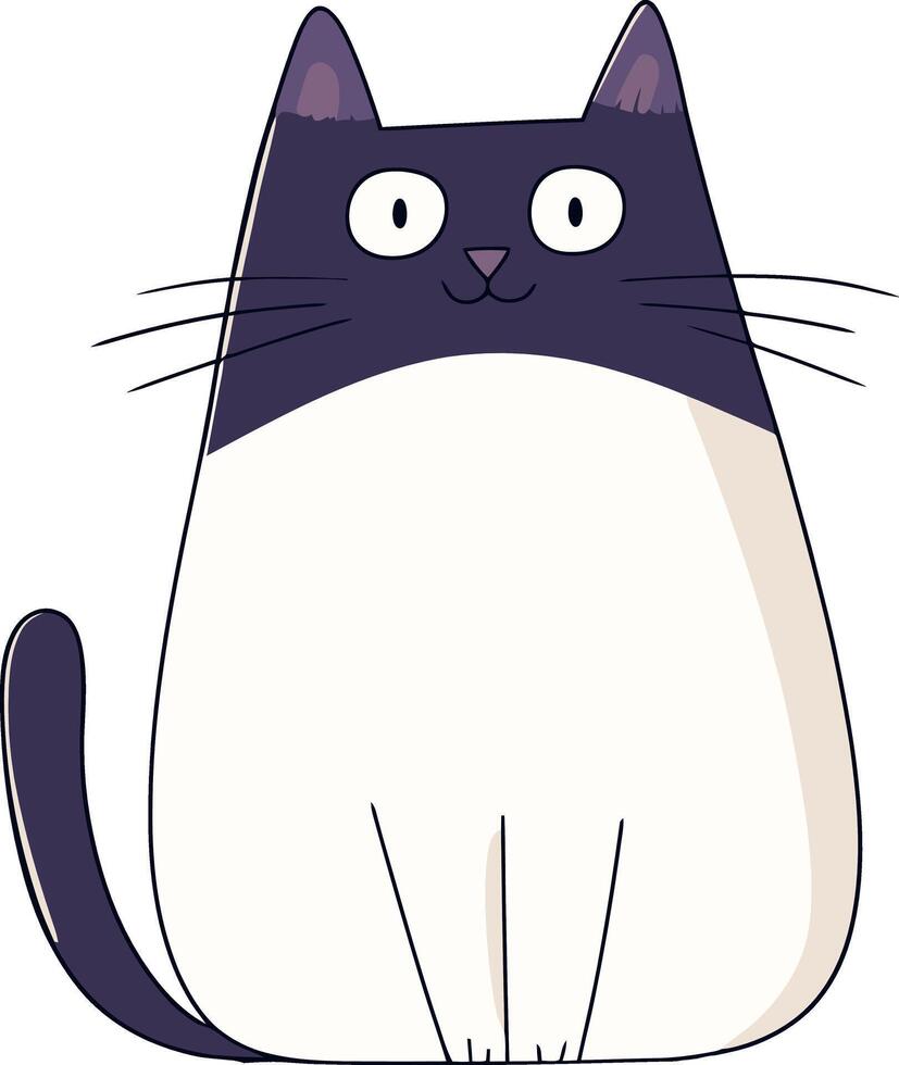Cute Cartoon Black and White Cat with Expressive Eyes and Whiskers vector