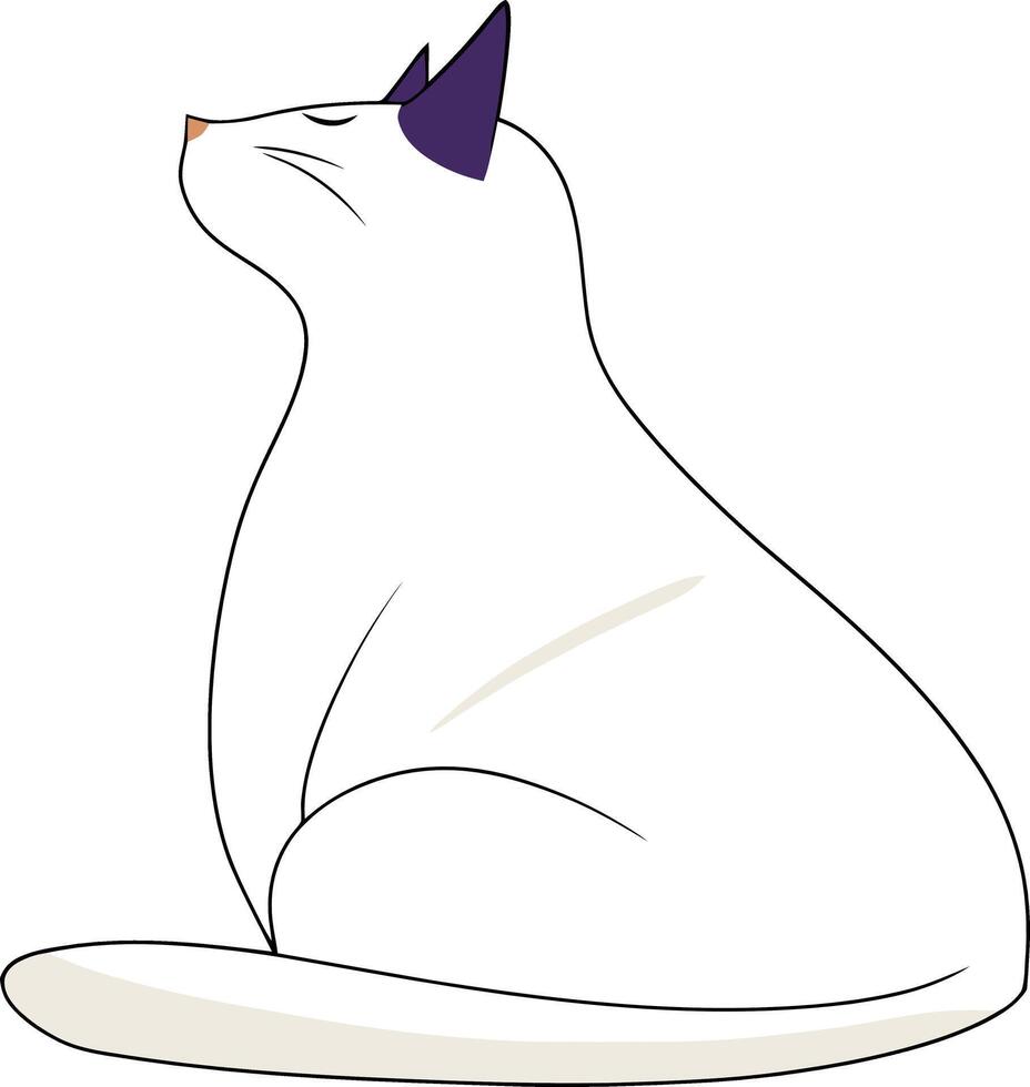 Minimalist Illustration of a White Cat with Purple Ears Sitting in Profile vector