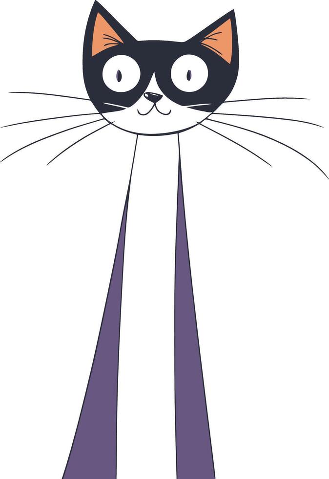 Playful Cartoon Black and White Cat with Long Neck and Whiskers vector