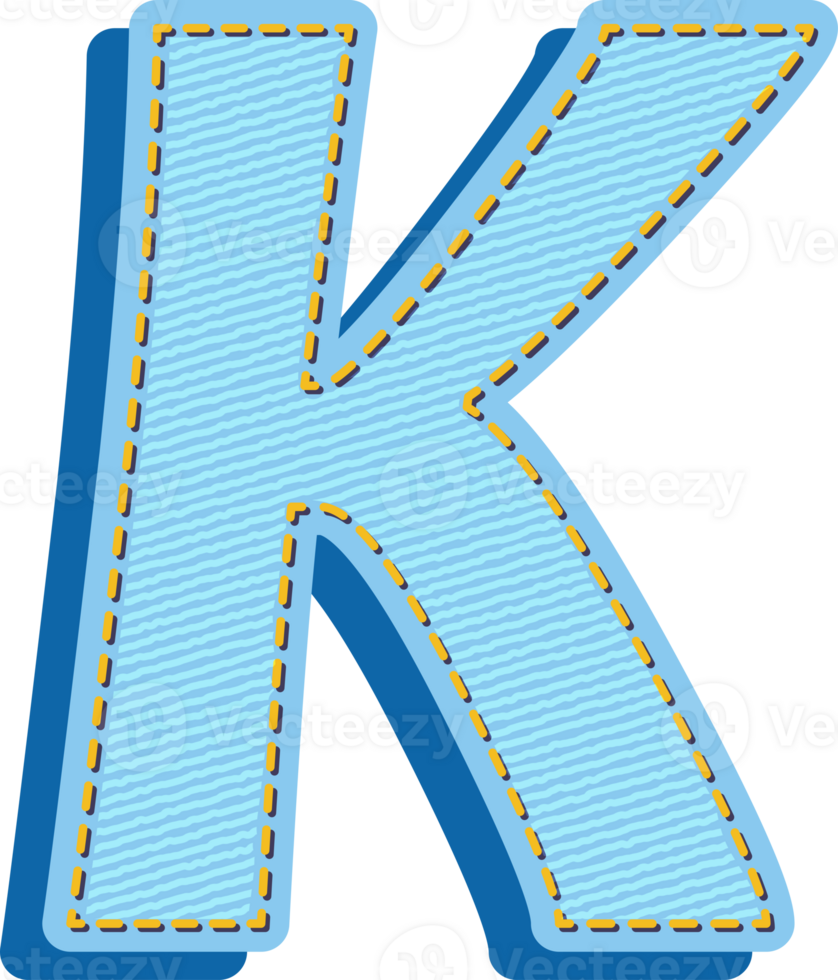 The letter k is made of blue fabric png