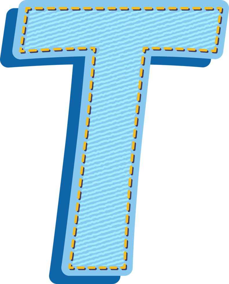 A blue letter t with a yellow stitching png