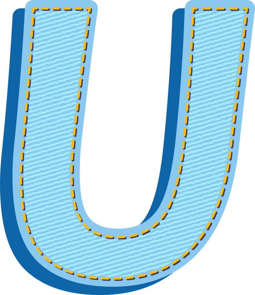 The letter u is made of blue fabric png