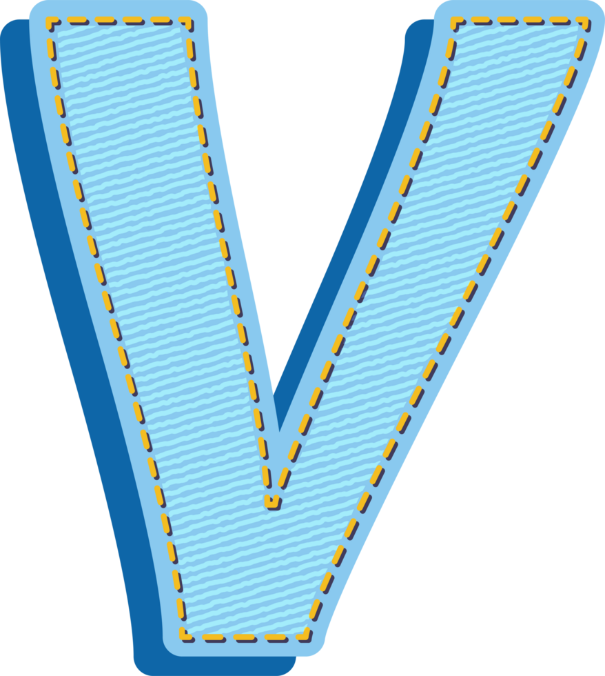 The letter v is made of blue fabric png