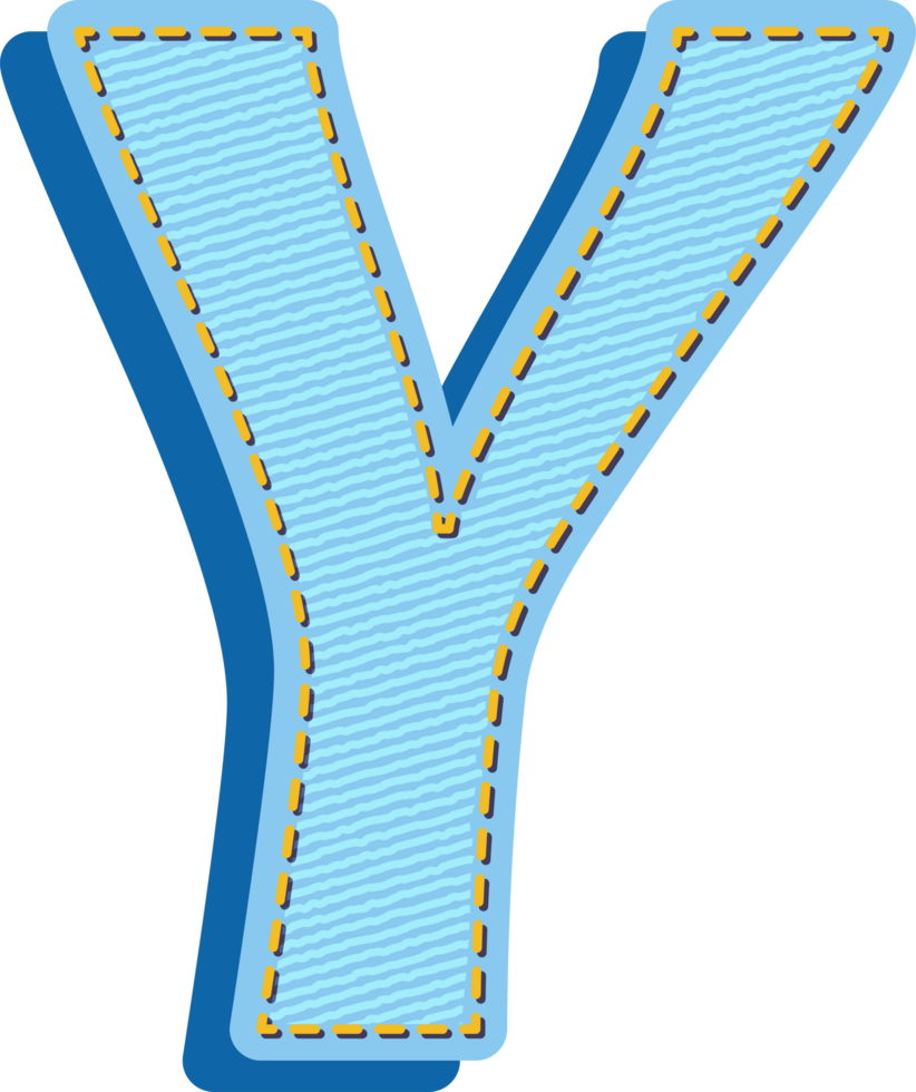 The letter y is made of blue fabric png