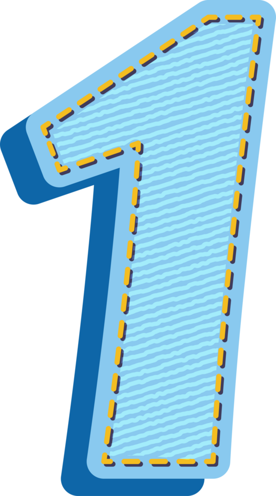 A blue number one with yellow stitching png