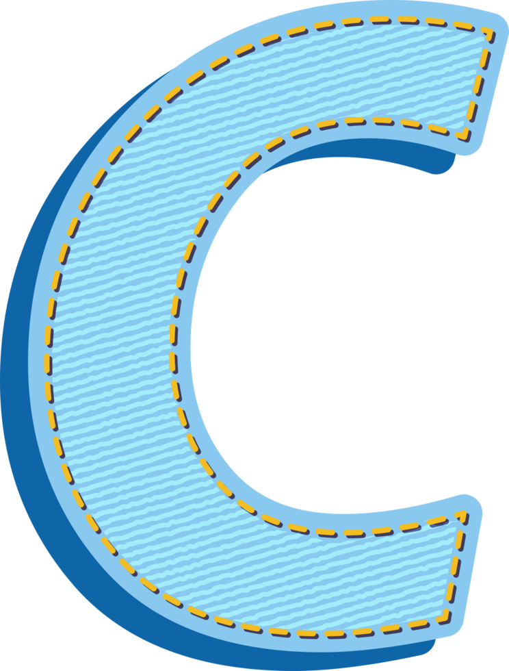 The letter c is made of blue fabric png
