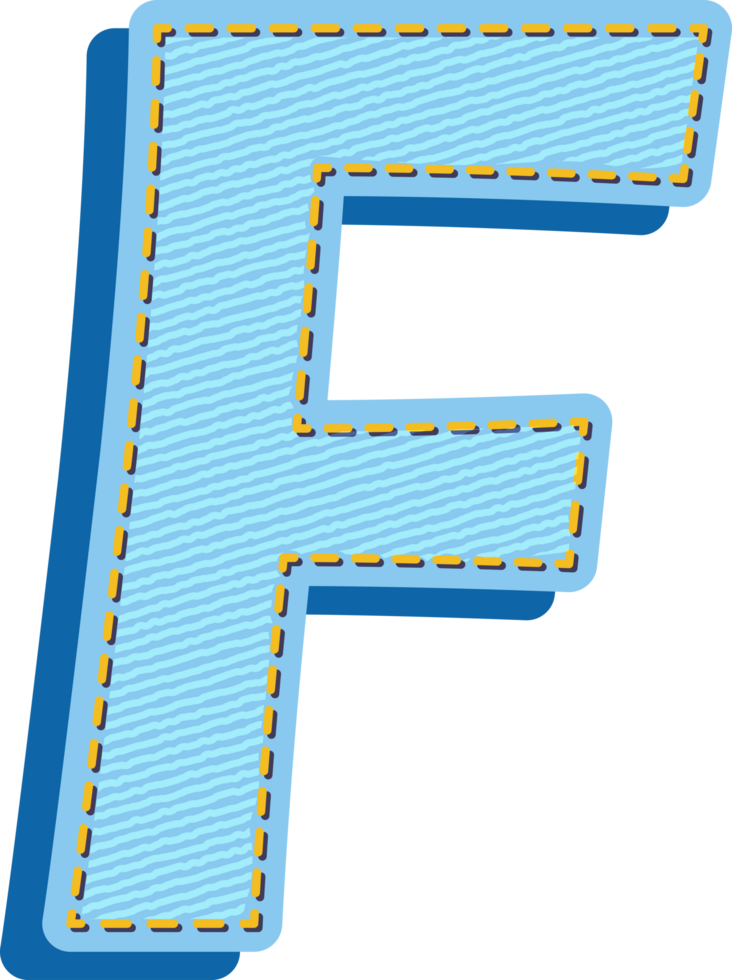 The letter f is made of blue fabric png