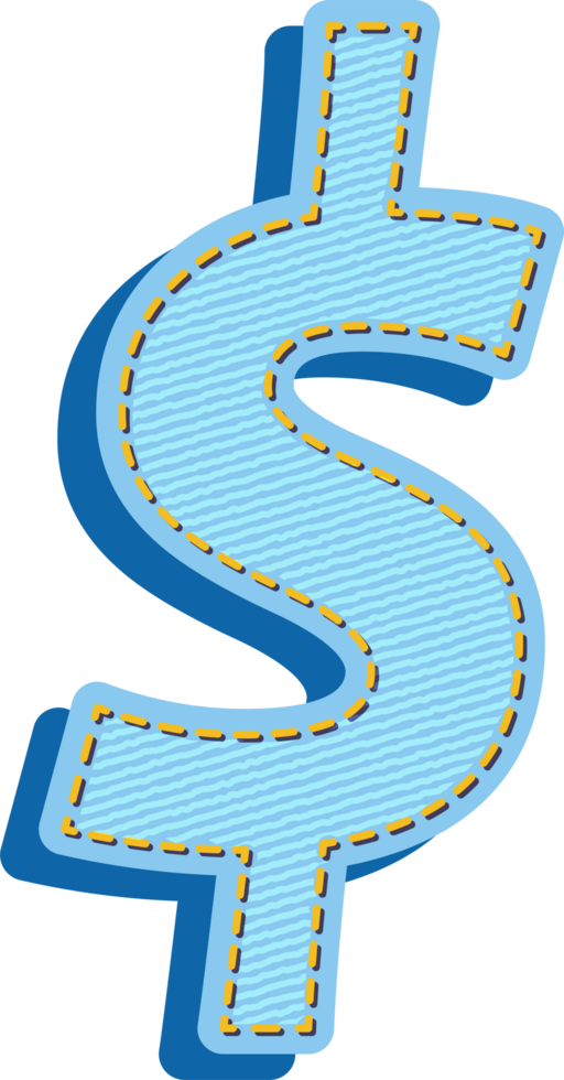 A blue dollar sign with a yellow stitch png