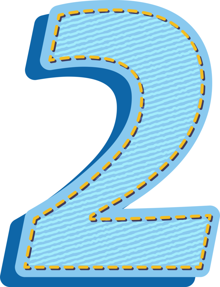 The number 2 is made of blue fabric png