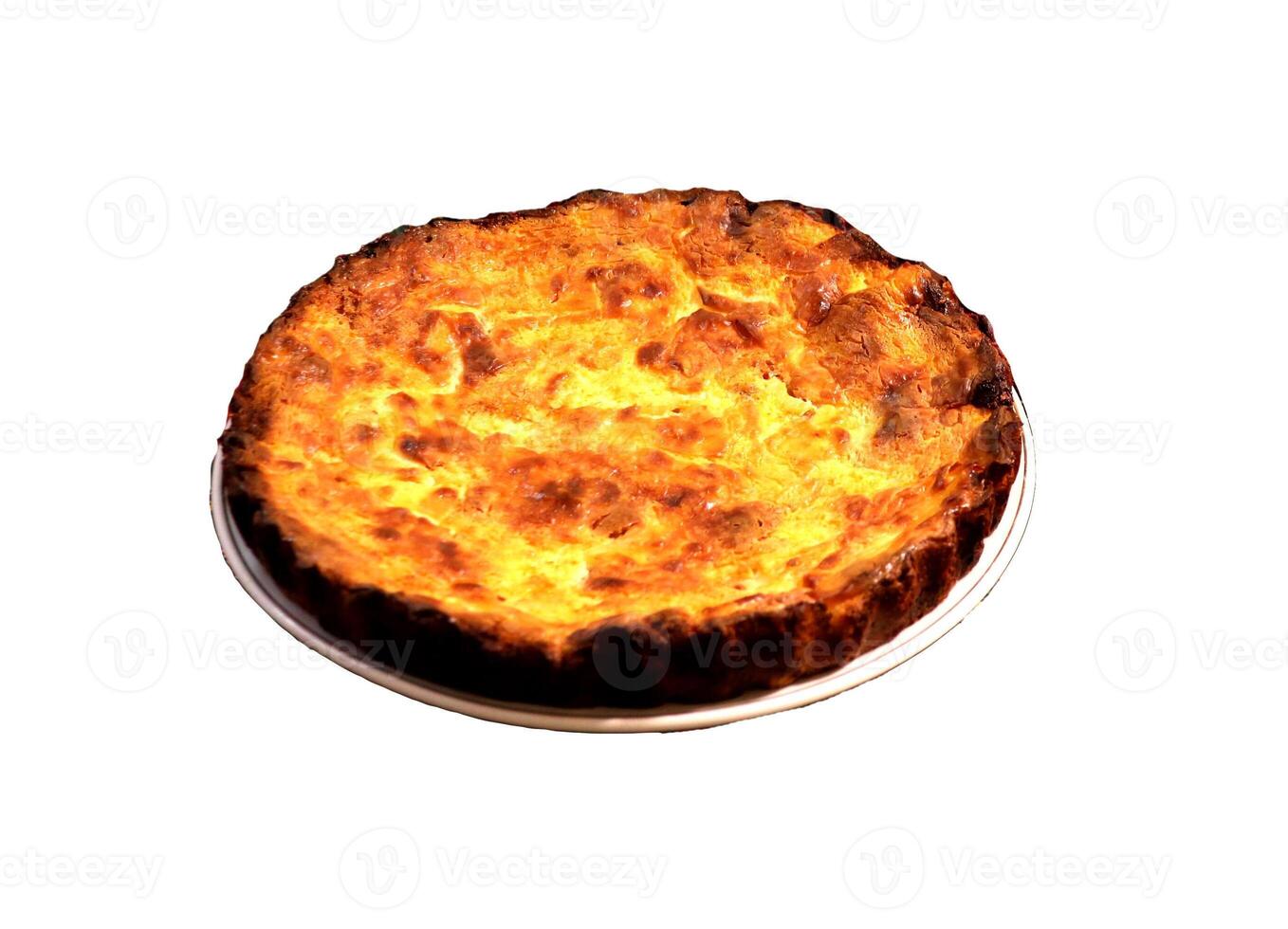 Appetizing ruddy curd casserole on a plate, dessert - color photo, isolate for design photo