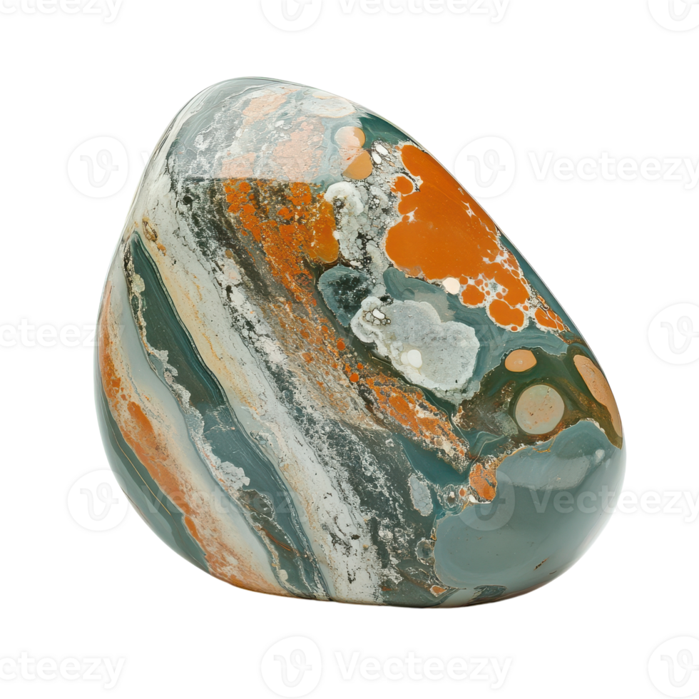 A large marble with orange, green and white swirls png