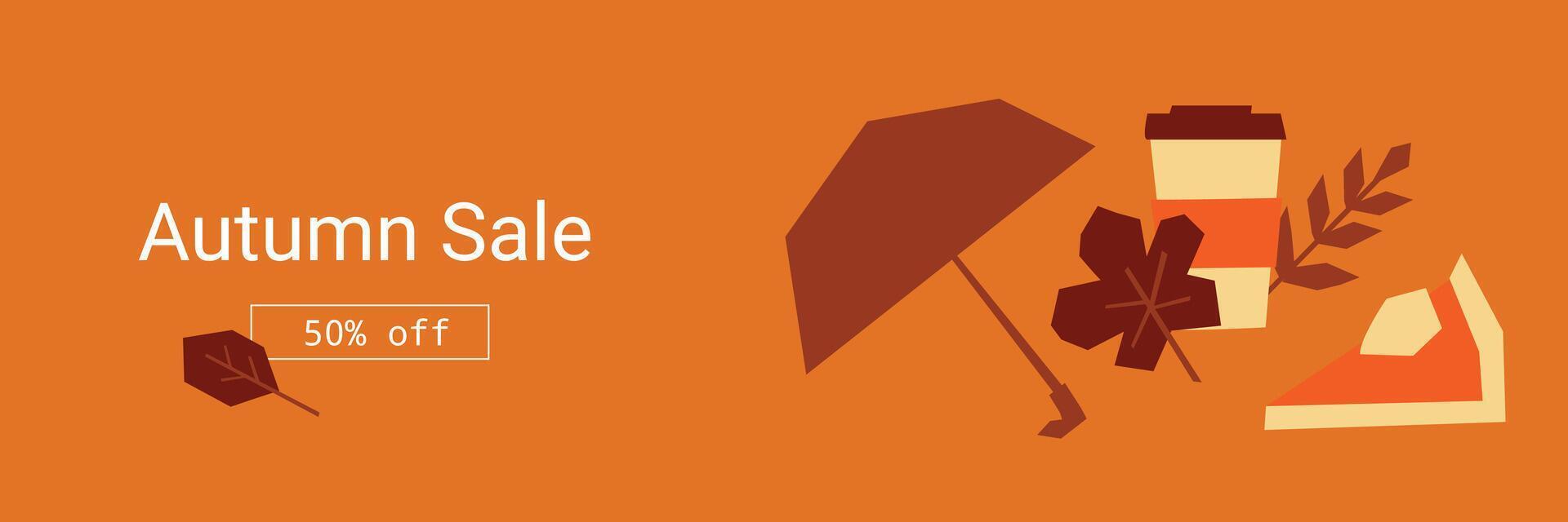 Autumn Sale Banner with Seasonal Icons of Umbrella, , Minimalist Design vector