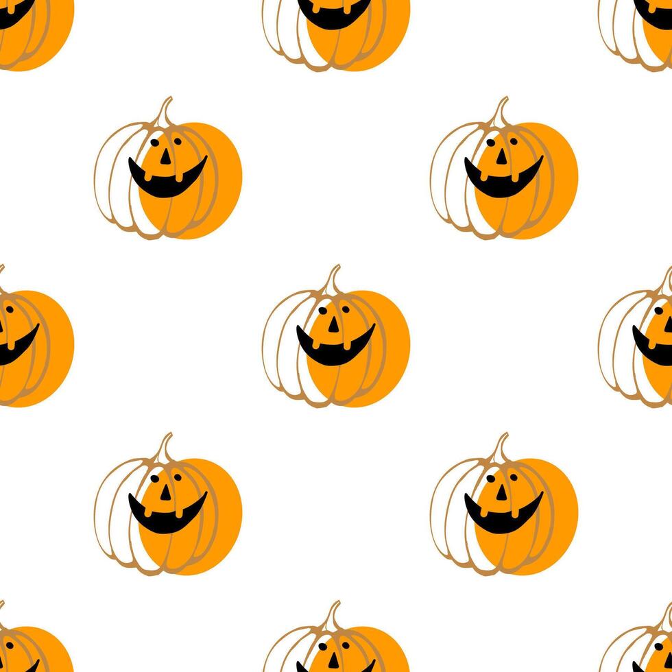 Seamless Halloween Pattern with Smiling Jack-O-Lantern Pumpkins on a White Background Fun and Festive Seasonal Illustration for Autumn Celebrations and Halloween Decorations vector